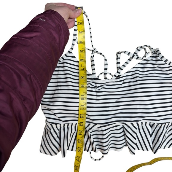 NWT CocoShip Black Stripe Corset Tie Back Flounce Bikini Top Boho Retro Size 16 - Picture 14 of 16